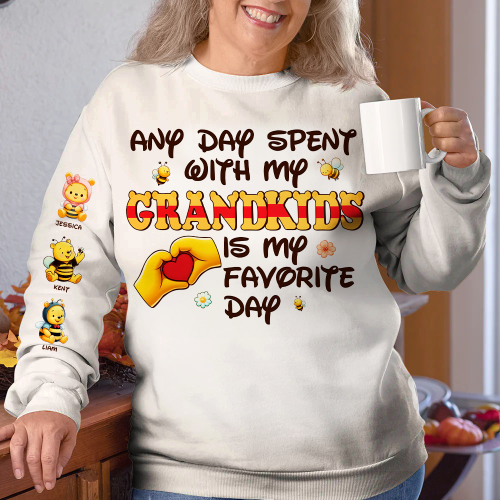 "Any Day Spent with My Grandkids is My Favorite Day" – Personalized 3D Shirt for Grandma AOP Products PopCulturePrints