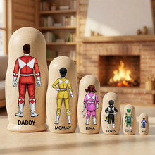 Load image into Gallery viewer, “Celebrate Your Family’s Super Heroes!” - Family of Light Guardians Wooden Nesting Dolls - Personalized Gift for Loved Ones Wooden Nesting Dolls PopCulturePrints