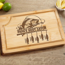 Load image into Gallery viewer, Dad's Best Catch – Personalized Wooden Cutting Board for Fishing Enthusiasts Wooden Cutting Board PopCulturePrints