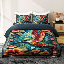 Load image into Gallery viewer, Hummingbird Lover Quilt Bed Set - Colorful Floral Design Blanket PopCulturePrints
