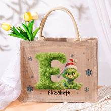 Load image into Gallery viewer, Personalized Holiday Alphabet Jute Tote Bag Jute Tote Bag PopCulturePrints