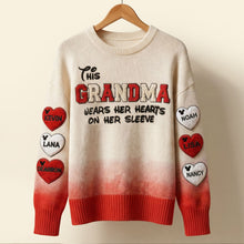 Load image into Gallery viewer, “This Grandma Wears Her Hearts On Her Sleeve” - Personalized Sweater, Gift for Grandma, Customizable for Family AOP Products PopCulturePrints