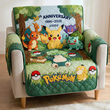 Load image into Gallery viewer, "Celebrate 30 Years of Pokémon Magic!" - Personalized Quilted Sofa Cover - Perfect Gift for Pokémon Fans, Anniversaries, and Special Occasions Sofa Cover PopCulturePrints
