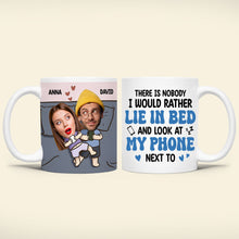 Load image into Gallery viewer, Personalized Couple Photo Coffee Mug - 'Lie In Bed & Look At My Phone' - Funny Gift for Couples Coffee Mug PopCulturePrints