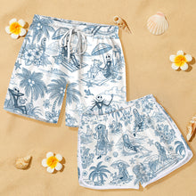 Load image into Gallery viewer, “Make a Splash Together!” – Personalized Spooky Couple Beach Shorts - Perfect Gifts for Couples Beach Shorts PopCulturePrints