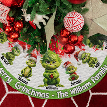 Load image into Gallery viewer, Custom Family 'Merry Grinchmas' Quilted Tree Skirt Tree Skirt PopCulturePrints