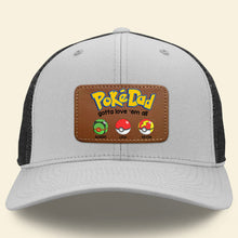 Load image into Gallery viewer, Customizable Dad Hat with Leather Patch - 'PokéPapa' Design Caps PopCulturePrints