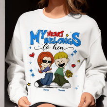 Load image into Gallery viewer, Personalized Y2K Style Couple Hoodie – My Heart Belongs to Him Shirts PopCulturePrints