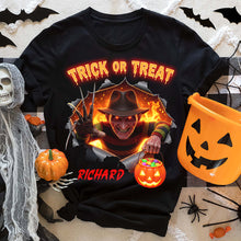 Load image into Gallery viewer, "Trick or Treat" - Classic Horror Shirt - Personalized Halloween Gift for Movie Fans Shirts PopCulturePrints