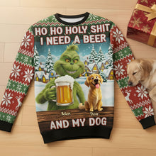Load image into Gallery viewer, Ho Ho Holy Shit, I Need A Beer – Personalized Dog Lover Ugly Sweater for Christmas AOP Products PopCulturePrints