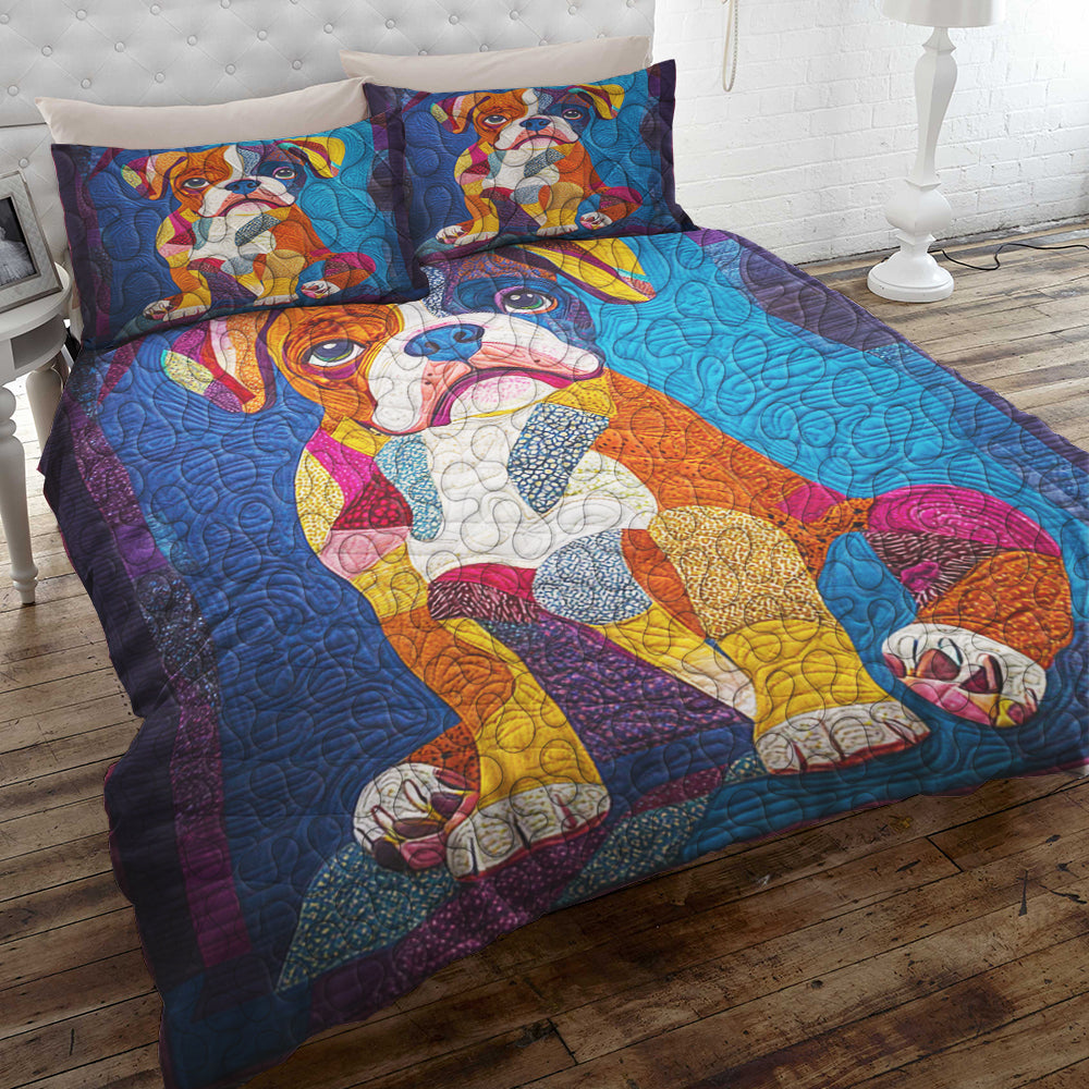 Colorful Boxers Dog Christmas Quilt Set for Dog Lovers Blanket PopCulturePrints