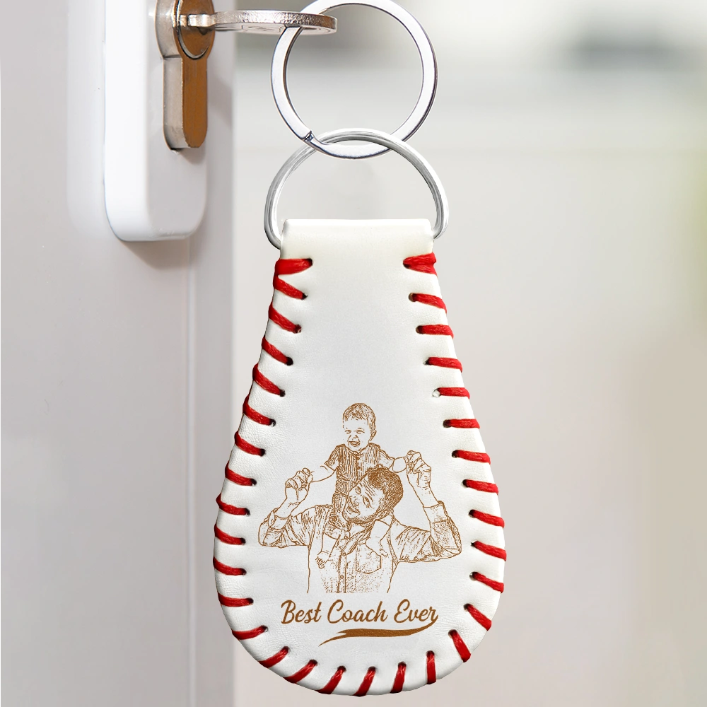 "Best Dad Ever" - Custom Personalized Leather Baseball Keychain for Dads and Grandpas Leather Baseball Keychain PopCulturePrints