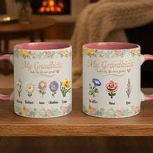Load image into Gallery viewer, "My Grandkids make my life more grand" – Personalized Floral Accent Mug for Grandma Coffee Mug PopCulturePrints