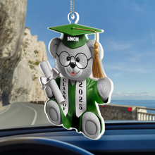 Load image into Gallery viewer, Celebrate Achievement with Graduation Bear - Personalized Acrylic Car Hanger for Graduates Acrylic Car Hanger PopCulturePrints