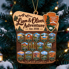 Load image into Gallery viewer, Adventure Awaits: Personalized Couple National Park Travel Christmas Ornament Ornament PopCulturePrints