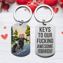 Load image into Gallery viewer, Personalized Biker Couple Keychain - Keys to Our Awesome Bike Keychains PopCulturePrints