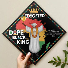 Load image into Gallery viewer, Celebrate Your Achievement - Dope Black King Queen - Personalized Graduation Cap Topper Graduation Cap Topper PopCulturePrints