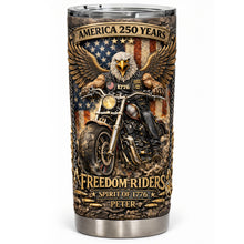 Load image into Gallery viewer, "Embrace the Spirit of Adventure - Freedom Riders 250th Anniversary Tumbler - Personalized Gift for Bikers" Tumbler Cup PopCulturePrints