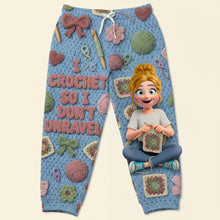Load image into Gallery viewer, "I Crochet So I Don't Unravel" - Personalized Crochet Girl Pajama Pants - Perfect Gift for Crochet Lovers Pajama Pant PopCulturePrints