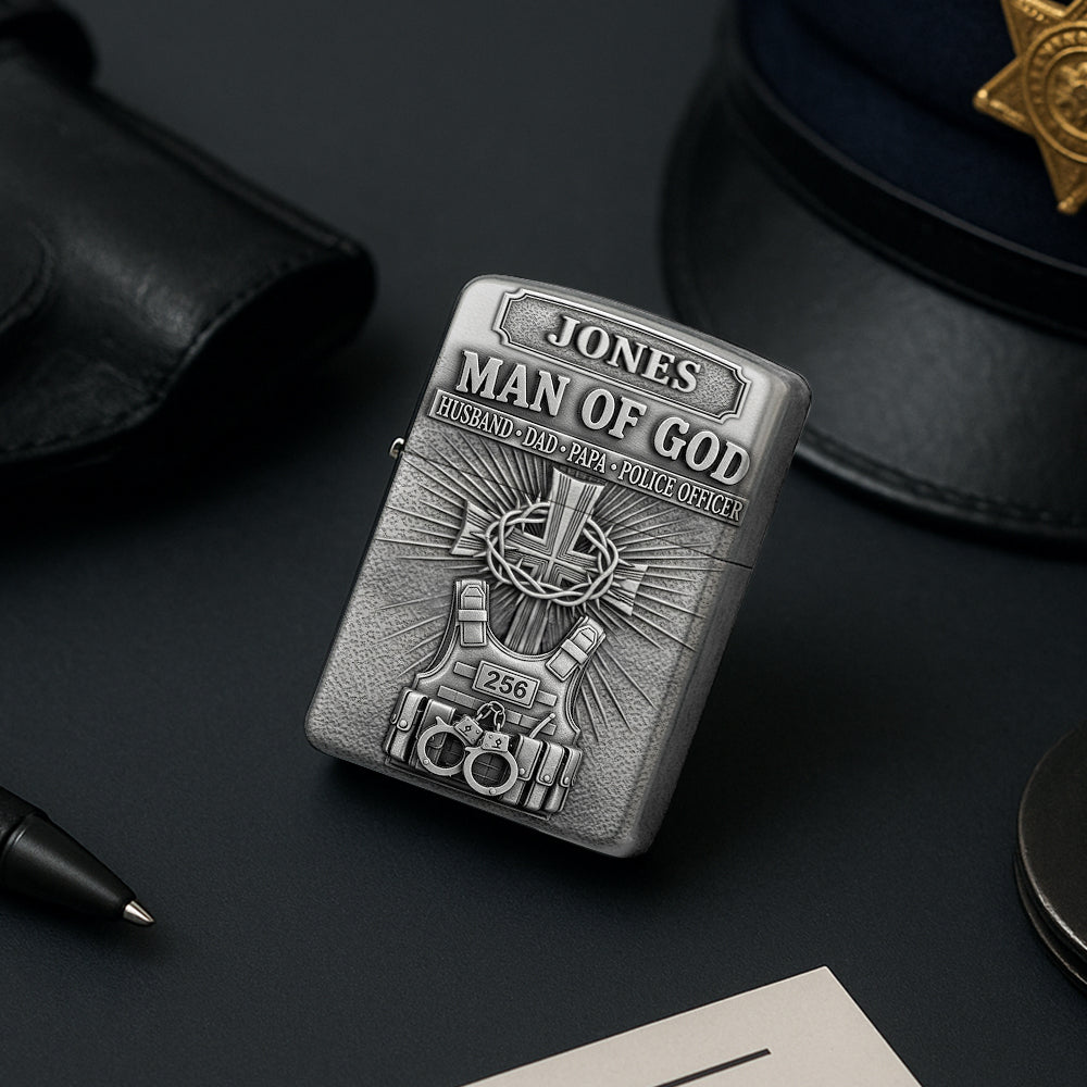 “A Police Officer’s Heart: Man of God” - Personalized Lighter - Unique Gift for Fathers, Husbands, and All Police Officers Lighter PopCulturePrints