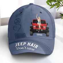 Load image into Gallery viewer, Personalized Jeep Hair Don't Care Cap - Customizable Name and Jeep Design Caps PopCulturePrints
