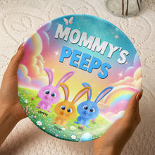 Load image into Gallery viewer, Mommy's Peeps - Personalized Rabbit Round Plate for Grandma and Loved Ones Ceramic Round Plate PopCulturePrints