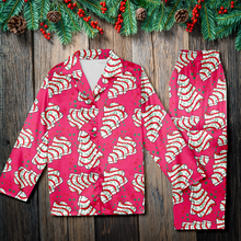 Load image into Gallery viewer, Festive Christmas Tree Button-Up Pajama Set Pajama Set PopCulturePrints
