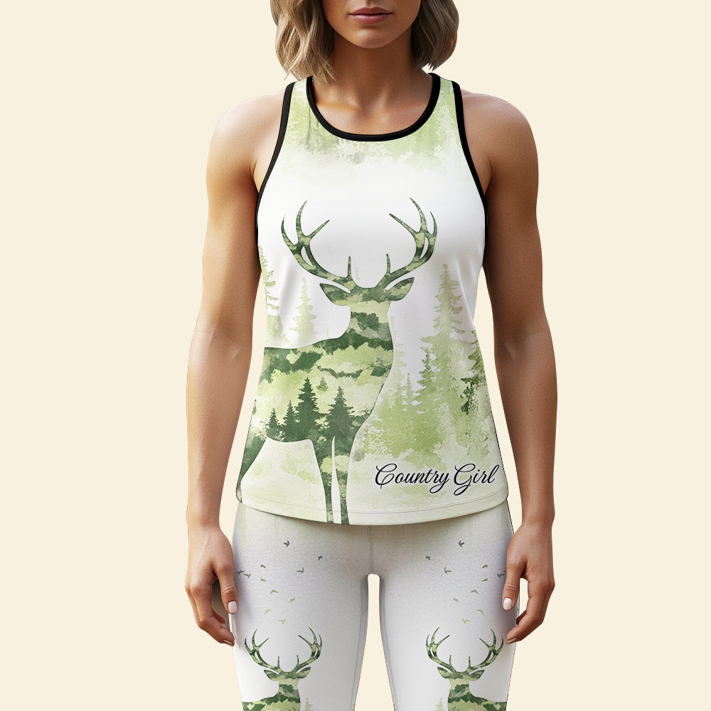 "Embrace Your Inner Country Girl - Country Girl Set Tank Top & Leggings, Personalized Gifts for Deer Lovers" AOP Products PopCulturePrints