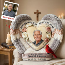 Load image into Gallery viewer, Your Wings Were Ready, But My Heart Was Not - Custom Photo Heart Shaped Pillow, Personalized Keepsake Gift for Loved Ones Pillow PopCulturePrints