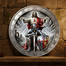 Load image into Gallery viewer, Kneel Templar Knight Jesus Wall Clock - Personalized Gift for Christians Hanging Wall Clock PopCulturePrints