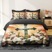 Load image into Gallery viewer, Personalized Christian Quilt Bedding Set - Cross & Lilies Design Blanket PopCulturePrints