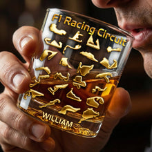 Load image into Gallery viewer, “Speed Meets Elegance” - Personalized Racing Circuit Round Glass - Perfect Gift for Racing Fans Glass PopCulturePrints