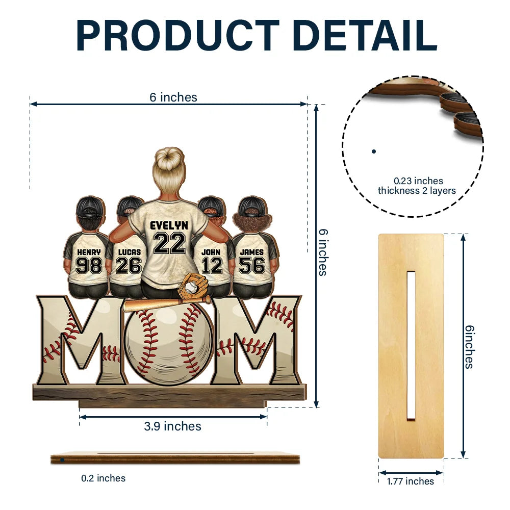 Baseball Mom And Kids - Personalized Custom Shaped 2-Layered Wooden Plaque Wooden Plaque PopCulturePrints