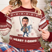 Load image into Gallery viewer, Personalized Fishing Lover Christmas Ugly Sweater Ugly Christmas Sweater PopCulturePrints