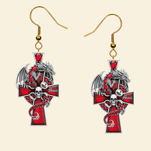 Load image into Gallery viewer, “Embrace Your Inner Guardian” - Gothic Guardian Dragon On Cross Earrings - Personalized Gifts For Fantasy Altar Drake Dragon Lovers Earrings PopCulturePrints