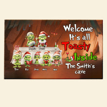 Load image into Gallery viewer, Cozy Green Monster Family Personalized Christmas Door Mat Doormat PopCulturePrints