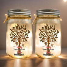 Load image into Gallery viewer, Custom Family Tree Mason Jar Light - Where Life Begins and Love Never Ends Drink Jar PopCulturePrints