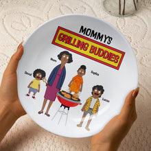 Load image into Gallery viewer, Mommy's Grilling Buddies - Personalized Ceramic Round Plate for Moms and Grandmothers - The Perfect Gift for Mother's Day Ceramic Round Plate PopCulturePrints