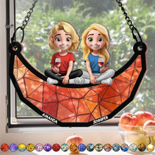 Load image into Gallery viewer, Bestie Sister Sitting On The Moon - Personalized Window Hanging Suncatcher Ornament Suncatcher Ornament PopCulturePrints