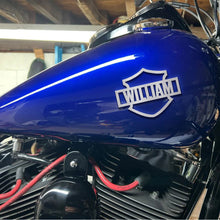 Load image into Gallery viewer, Custom Motorcycle Tank Shield Sticker - Personalized Name Decal Emblem PopCulturePrints
