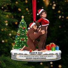 Load image into Gallery viewer, Merry Squatchmas - Playful Giant Forest Couple Ornament - Personalized Gift for Couples Ornament PopCulturePrints