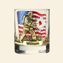 Load image into Gallery viewer, Courage in Every Sip – Personalized Patriotic Firefighter Drinking Glass – Ideal Gift for Firefighters, Veterans, and First Responders Whiskey Glass PopCulturePrints