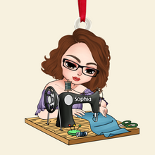 Load image into Gallery viewer, Personalized Sewing Lover Ornament - Sitting Girl with Sewing Machine Ornament PopCulturePrints