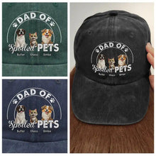 Load image into Gallery viewer, "Dad Of A Spoiled Dog" - Personalized Vintage Washed Denim Cap - Gift for Dog Dads and Grandpas Vintage Washed Denim Cap PopCulturePrints