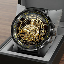 Load image into Gallery viewer, “Proud To Serve” - Personalized Stainless Steel Men's Watch - A Meaningful Gift for Veterans Men's Watch PopCulturePrints