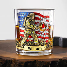 Load image into Gallery viewer, Courage in Every Sip – Personalized Patriotic Firefighter Drinking Glass – Ideal Gift for Firefighters, Veterans, and First Responders Whiskey Glass PopCulturePrints