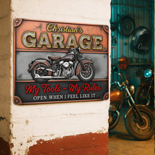 Load image into Gallery viewer, Choose Your Motto - Retro Garage Print Metal Sign - Personalized Gift for Riders & Mechanics Metal Signs PopCulturePrints