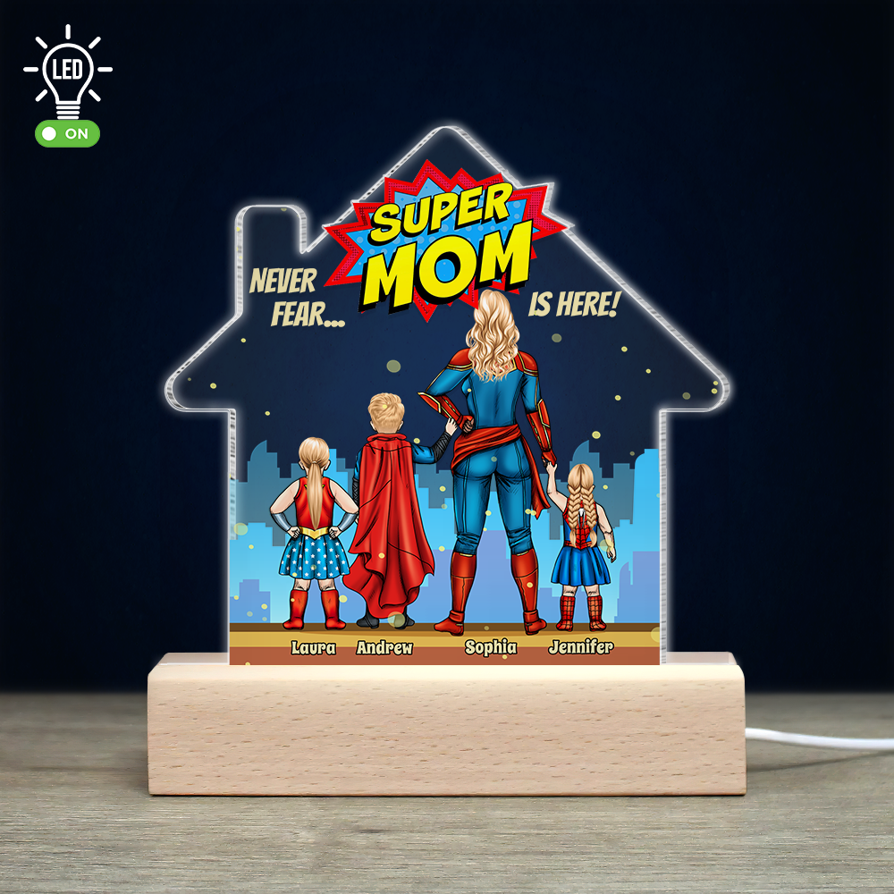 Super Mom Personalized 3D LED Light - Custom Christmas Gift for Kids Led Night Light PopCulturePrints