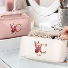 Load image into Gallery viewer, Embrace Elegance: Flower Butterfly Monogram - Personalized Leather Makeup Bag Leather Makeup Bag PopCulturePrints