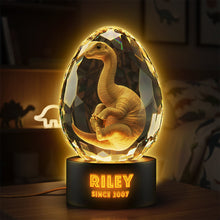 Load image into Gallery viewer, “Your Dino Awaits” - Cute Dino In Glass Egg Light Box - Personalized Gift For Dinosaur Lovers Light Box PopCulturePrints